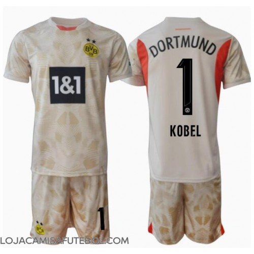 Camisa de Futebol Borussia Dortmund Gregor Kobel #1 Goleiro Equipamento Principal Infantil 2024-25 Manga Curta (+ Calças curtas)